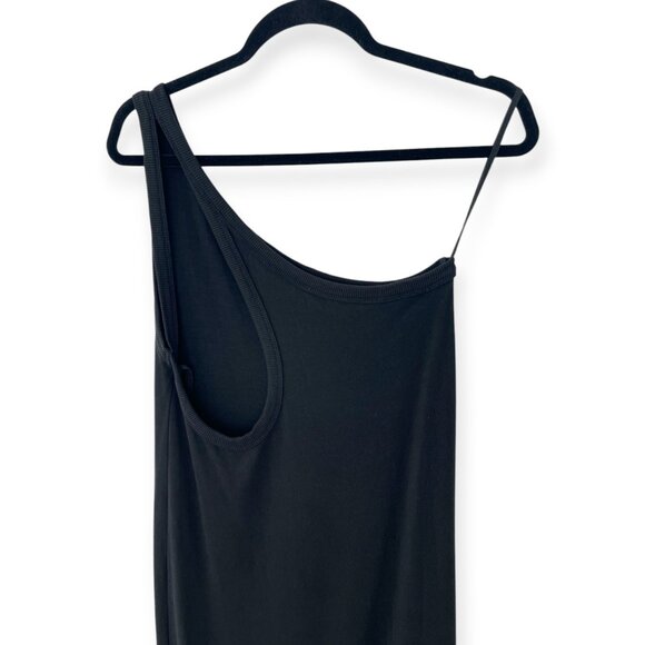 NWOT Ninety Percent Black Stretch Asymmetric Strap Dress | One-Shoulder Dress - Picture 7 of 10